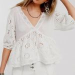 Free People  Sweeter Side Eyelet Embroidered Top in White Sz M NWT $128R Photo 0