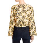 Roxy Top Womens Large Like Gold Faux Wrap Blouse Yellow Black Crop Long Sleeve Photo 1