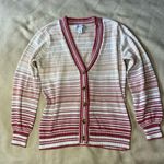 Nine West Preppy Striped Sweater Cardigan Classic VNeck Size M Button Front  Fall Photo 0