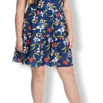 Amanda Uprichard x Gwynnie Dress Bee Blue Floral V-Neck Fit And Flare Mini 1X Photo 0