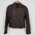 Weekend Max Mara Womens Leather Moto Jacket Burgundy Asymmetrical Zip Moto Style Brown Size 6 Photo 1