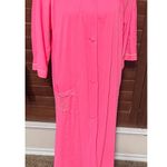 Vintage Neon Pink Nylon Robe Housecoat sz M Floral Embroidery Long MCM grandma Size M Photo 0