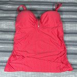 Cacique Women's  Ruched Bandeau Coral White Polka Dot Swimsuit Size 38D EUC #5036 Photo 1