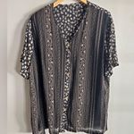 Vintage Boho Mixed Print Button Down Top Blouse Ethnic Border, Indie Folk Shirt Black Size 1X Photo 1