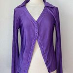 Lyaner Brand Retro Solid Purple Textured Cut Out Long Sleeve Collared Blouse Photo 1