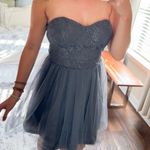 Windsor  gray floral lace bodice tulle mini formal dress Photo 1