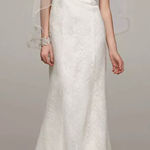 David's Bridal Ivory Lace Tank Lace Wedding Dress with Illusion Back Size 8 Photo 0