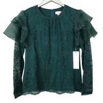 Rachel Parcell  Dark Green Botanical Floral Lace Flutter Sleeve Top NEW Photo 0