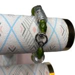 Artisan Beaded Bracelet 7" Green Clear Glass Art Bead  Jewelry Silver Tone Photo 0