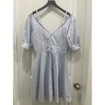 Derek Lam  10 CROSBY White Blue Striped Embroidered Pin Dots V-Neck Dress 6 Photo 4