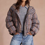 Free People  Party of One Plaid Puffer jacket in tan combo- NWT XS Sold Out Photo 0