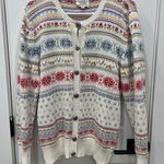 Susan Bristol Fair Isle Knit Cardigan Sweater Multi Color Floral Motif Women's M Photo 0