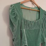 Free People  Hold‎ Me Green Velvet Puff Sleeve Square Neck Top Women's Small Photo 4