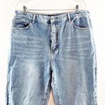 Pretty Little Thing Plus Open Knee Long Leg Straight Leg Jean Light Blue Wash 14 Photo 5