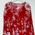 Free People  Bella Red Floral Print V Neck Tunic Mini Dress Size Medium Photo 5