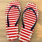 New Hand Made Red and White Striped Flip Flops Size 9 Photo 1