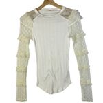 Free People  Cream Ivory Ruffle Lace Long Sleeve Top S Photo 0