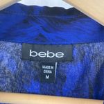 Bebe 100% Silk Black & Blue Print Sheer Long Sleeve Button Up Blouse Top M Photo 3