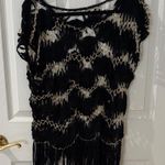 Black and Cream Crochet Fringe Top metallic one size Size L Photo 0