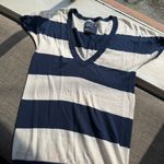 American Eagle  Y2K Navy White Striped V-Neck Tee Shirt XS Preppy 2000s Vintage Photo 5