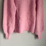 Ganni  Wool and Alpaca Blend Balloon Sleeve Mock Neck Ribbed Sweater Pink Small Photo 11