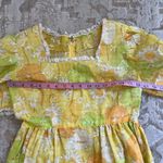 VINTAGE 60s 70s Yellow Floral Prairie Maxi Dress Puff Sleeve Square Neck Daisy S Photo 7