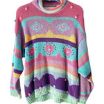 Reference Point  Vintage Mock Neck Stripe Heart Pom Pom Sweater size large cotton Photo 0