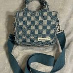 Blue Denim Checkered Crossbody Bag with Adjustable Strap Photo 0