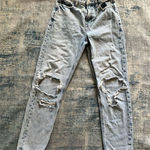 American Eagle  Pale Wash Distressed Straight Leg Mom Jeans Size 0 Photo 0