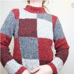 Christopher & Banks Womens Vintage Y2K Burgundy Gray Check Knit Sweater Photo 2