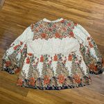 Suzanne Betro  Floral Blouse Women Size 2X Tie Neck 3/4 Sleeve Top Boho Chic Lace Photo 3