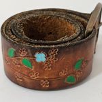 Burnished Hand Tooled Floral Hand Crafted Brass Buckle Leather Belt Size Medium Photo 1