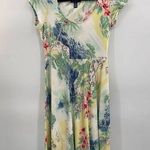 CHAPS T-Shirt Dress Womens Small Muticolor Tropical Print Cotton Cap Sleeve Photo 1