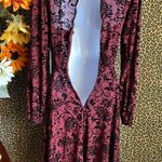 Unique Vintage NWT Burgundy Mesh and Black Floral Velvet Swing Dress | XS Photo 9