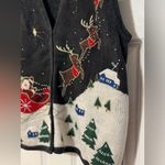 Women Vintage 90s Christmas Santa Reindeer Holiday Embroidered Beaded Vest Large Black Photo 3