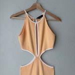 San Sloane Dress Adrian Ribbed Peach Cut Out Plunge Bodycon Midi Dress Medium Photo 3