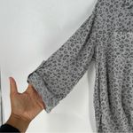 Pink Rose  Gray Leopard Print‎ Button-Up Top Roll-Tab Sleeve Gauzy Lightweight M Photo 4