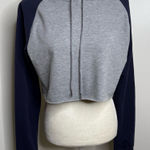 Cropped Raglan Sleeve Sweatshirt Hoodie Size Medium Gray Navy Photo 0