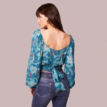 Band of Gypsies New BAND OF THE FREE Sybille Teal Boho Floral Long Sleeve Crop Blouse Sz XS Photo 4
