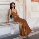 Reformation ππ Rimini Velvet Dress ~ Gold XL NWT Photo 4