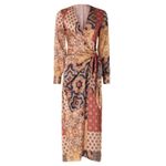 Misa Los Angeles Eliza Patchwork Wrap Dress in Multi Brown, Size M Photo 1