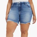 Good American 90s Icon High Waisted Distressed Raw Hem Summer Plus Size Shorts Photo 0