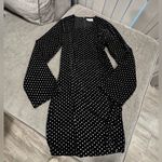 Elegant Black and White Polka Dot Long Sleeve Dress Size M Photo 3