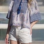 Love Riche  Lace-up Floral Bell Sleeve White Top Photo 0