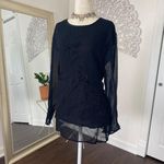 Petite Sophisticate  Whimsygoth Black Mesh Velvet Floral Beaded Blouse Top L Photo 2
