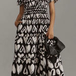 Anthropologie The Somerset Maxi Dress Unique Black and White Hearts pattern Photo 0