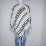 Akira  slanted stripe poncho‎ with fringe edge Photo 5