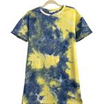 Elodie  Dress Tie Dye Blue Yellow Crew Neck T Shirt Dress Size Women's Small Photo 1