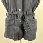 Vintage 90s Denim & Co Denim Vest Womens Large Black Belted Button Up Pockets L Photo 3