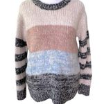 American Eagle Blush Light Blue Gray Striped Chunky Knit Oversized Sweater Sz XS Photo 0